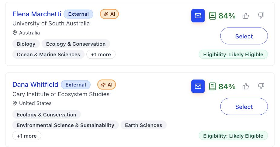 FundFit's ranked list of matched funding opportunities, each with a percentage fit score