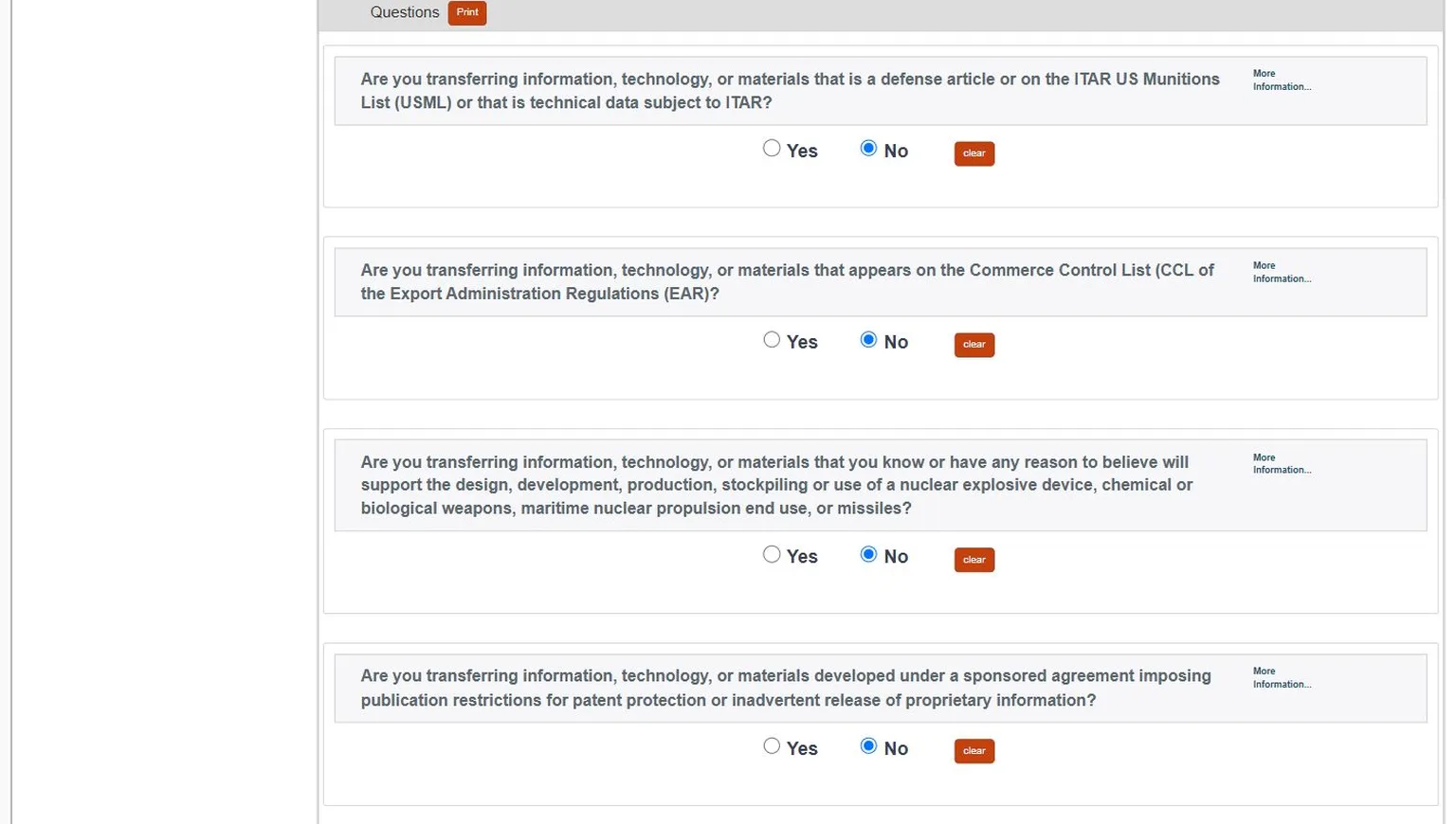 Export-control screening questions