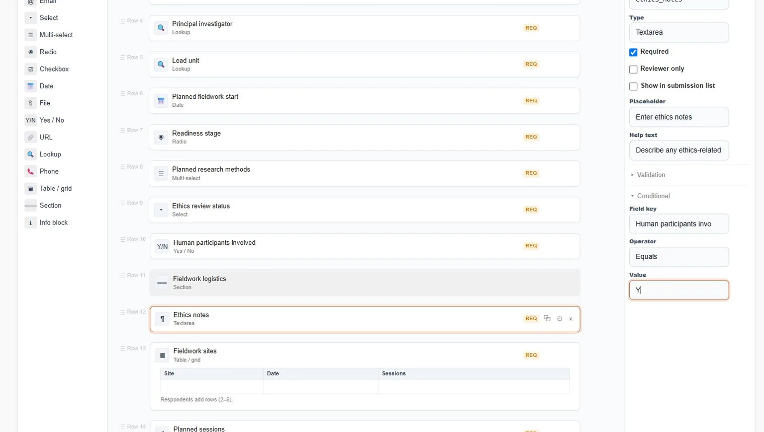 Configurable form questions