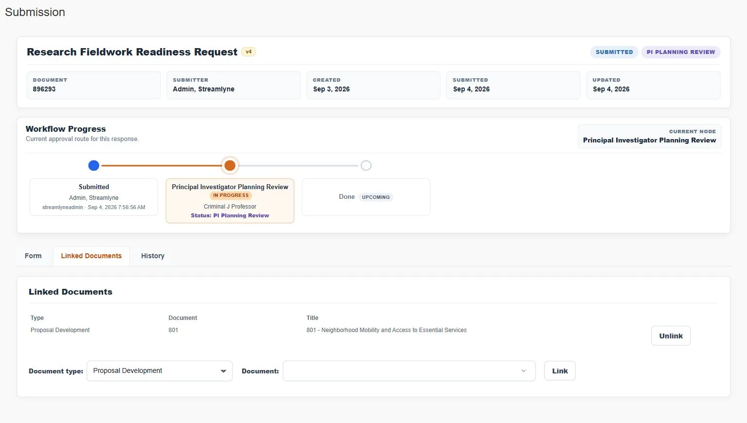 A form linked to its proposal