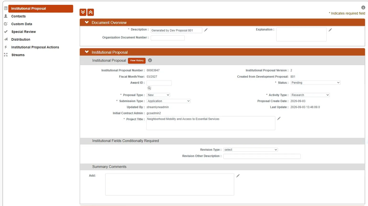 Editable institutional proposal