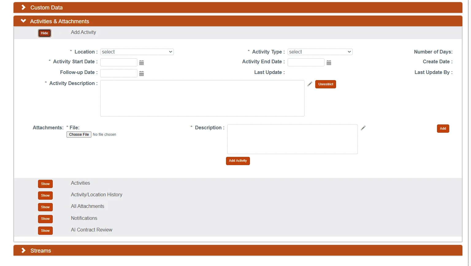 Adding an agreement activity